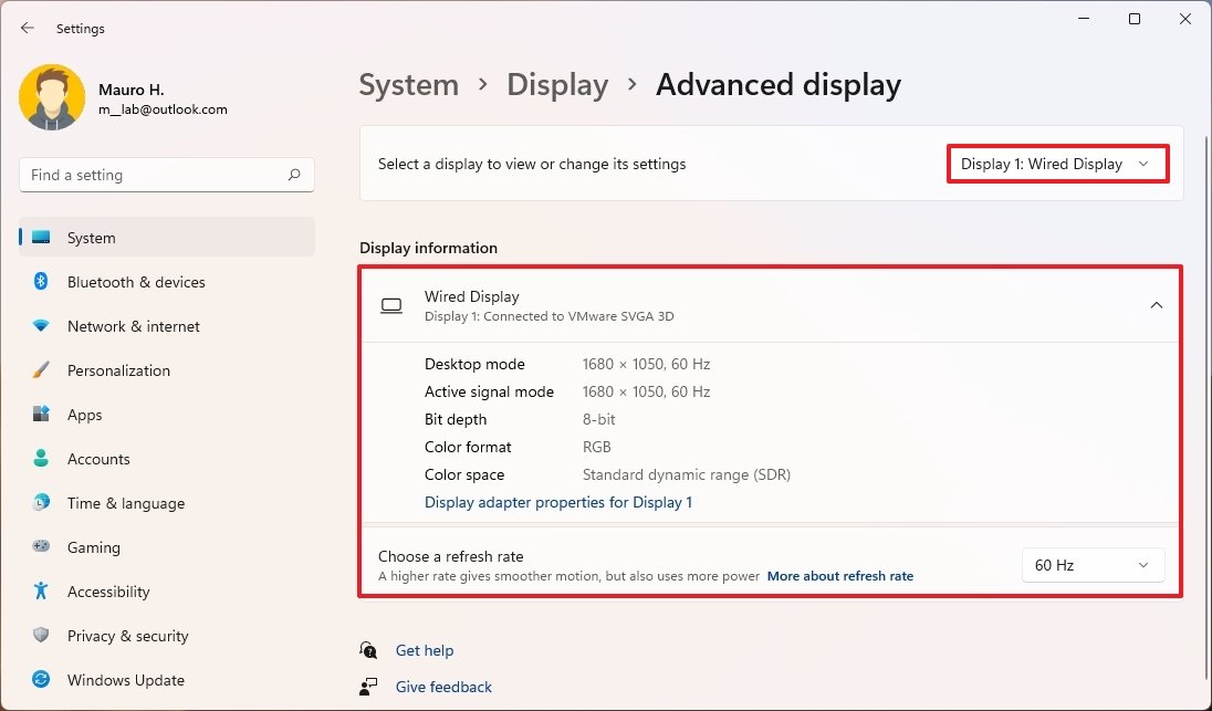 Windows 11 monitor details