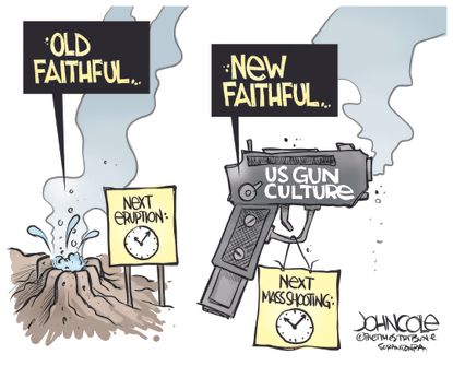 Political Cartoon Old Faithful Geyser New Faithful Gun Culture
