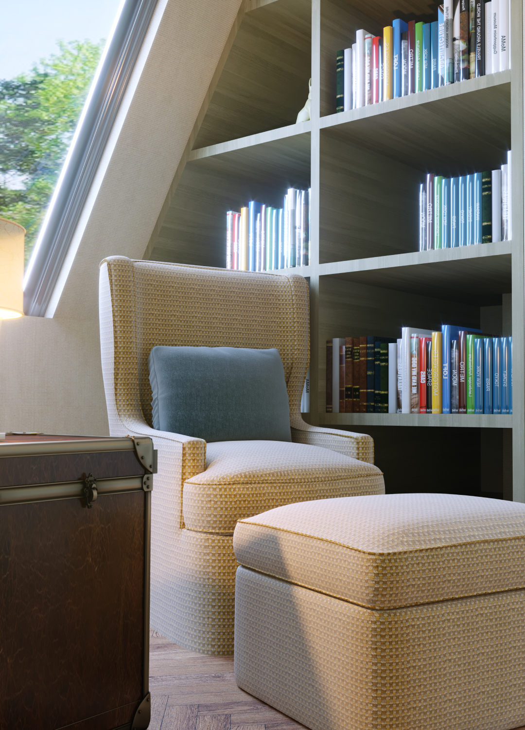 Library at home with a window
