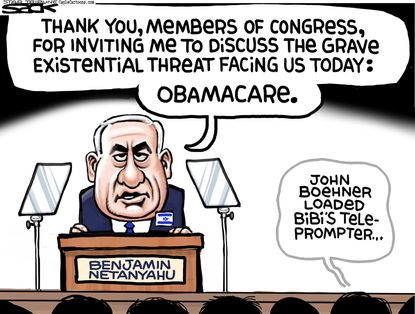 Political cartoon World Netanyahu Boehner Obamacare