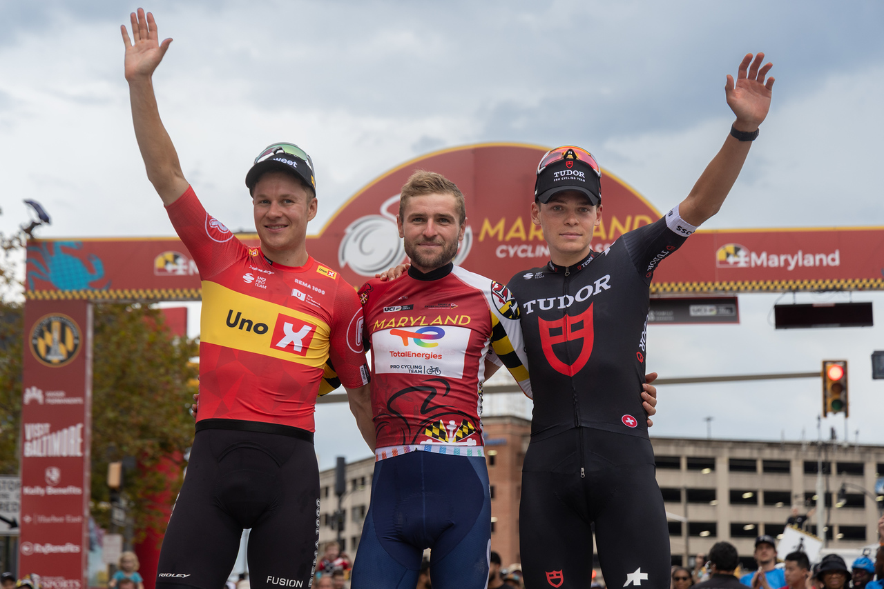 The final podium at the Maryland Cycling Classic 2025