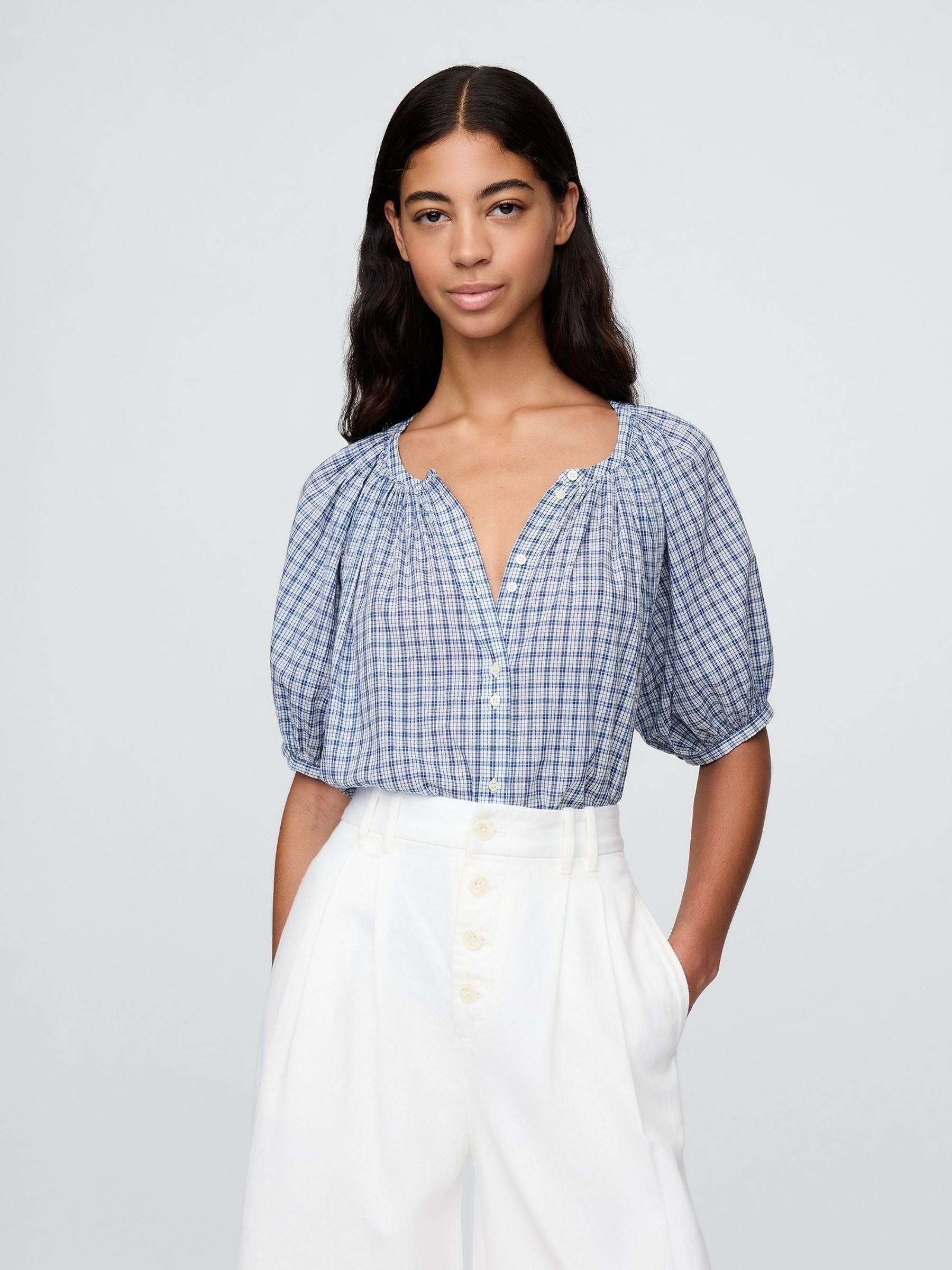 Blue DÔen Gingham Blouse