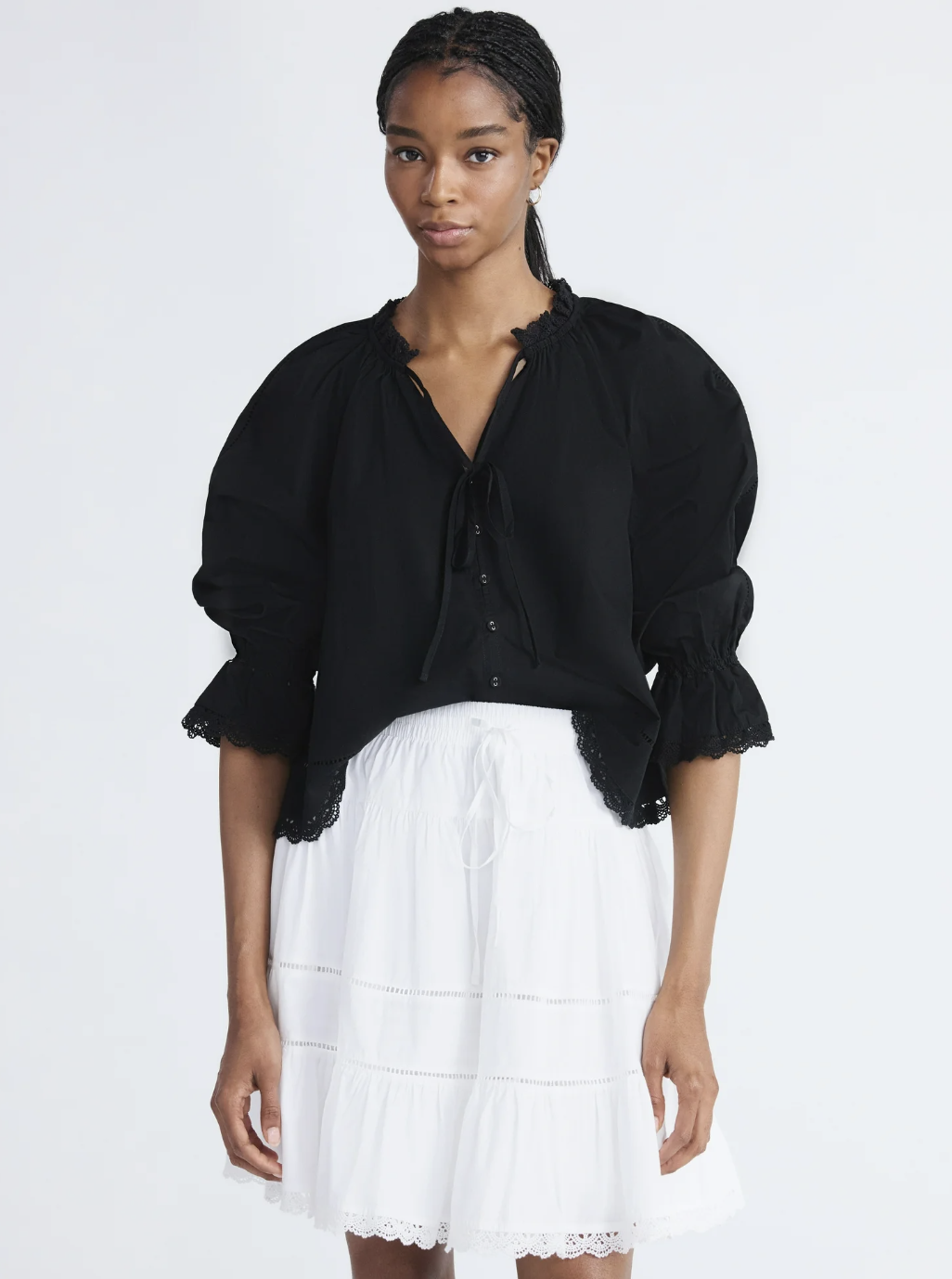 Free Assembly, Free Assembly Women's Cotton Eyelet Ruffle Neck Blouse With Long Sleeves, Sizes Xs-Xxl