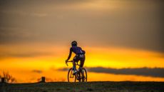 Cyclist riding in early morning light