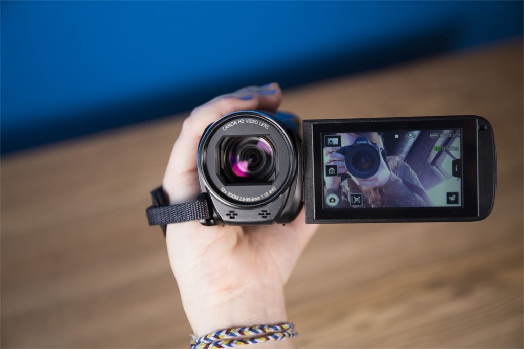 This Canon Vixia has an LCD touchscreen that is easy to use but collects smudges.