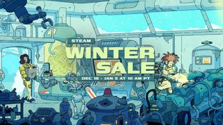 Steam Winter Sale 2025 banner showing official artwork of people in a futuristic setting tending to robots, with the sales dates showing - December 18 - January 5 at 10am PT