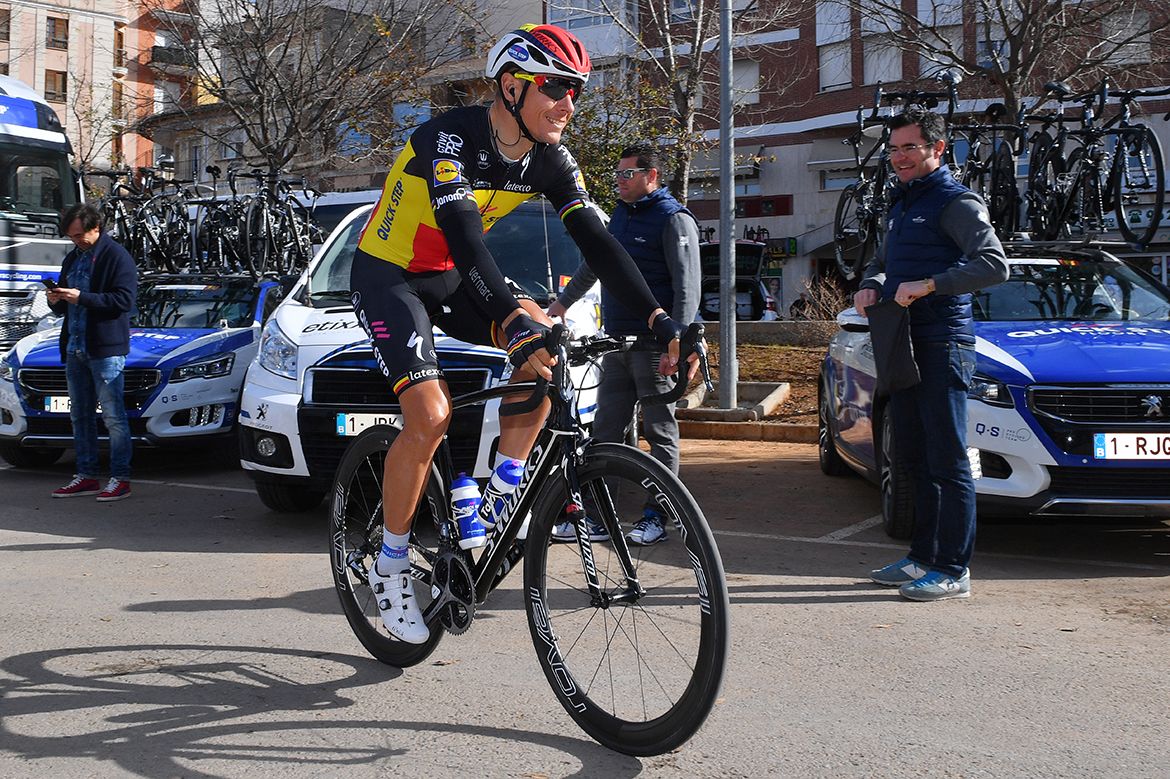 Philippe Gilbert rides to the start