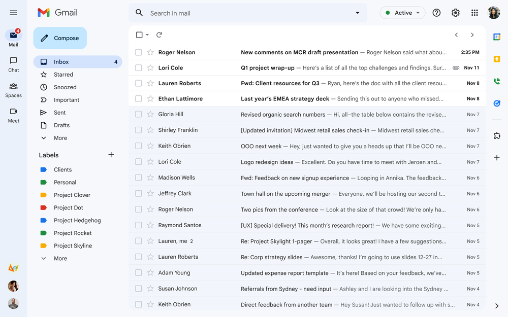 Screenshot of Gmail's new interface design