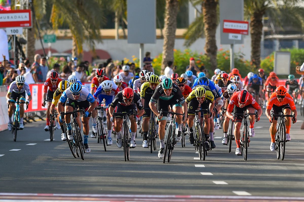 Pascal Ackermann (Bora-Hansgrohe) goes down the centre of the road