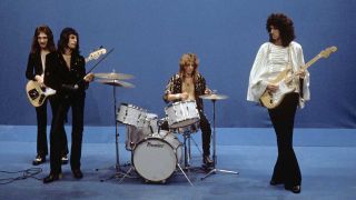  Queen perform 'Killer Queen' on Top Pop TV show on 22nd November 1974 in Hilversum, Netherlands.