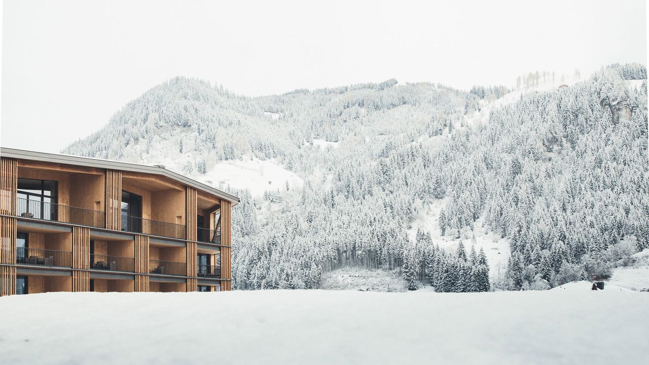 Exterior view of Hotel Nesslerhof in the snow