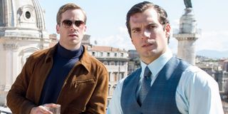 The Man From U.N.C.L.E. Armie Hammer and Henry Cavill having a drink on the roof