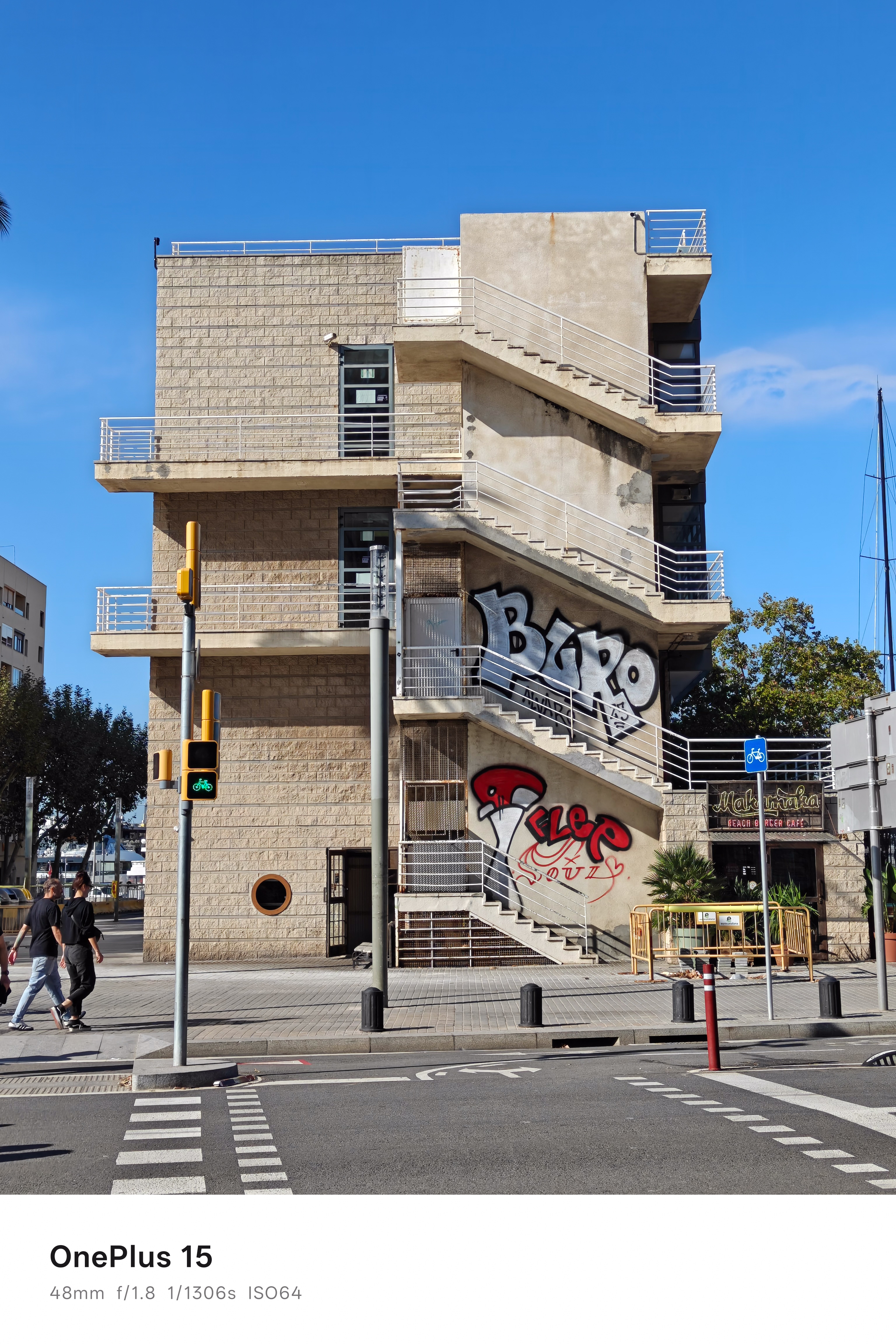 A concrete building with stairs around the outside in Barcelona
