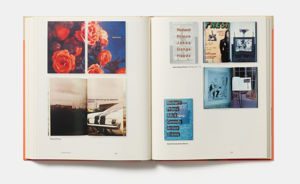 The book &#039;Artists who make books&#039; open to show to adjacent pages with colourful art extracts