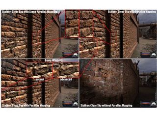 Comparisons of steep, parallax and bump mapping.