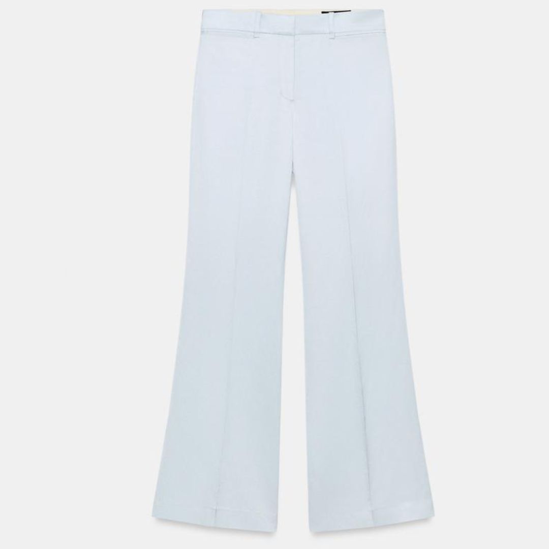 Zara Flared Linen Blend Blue Trousers