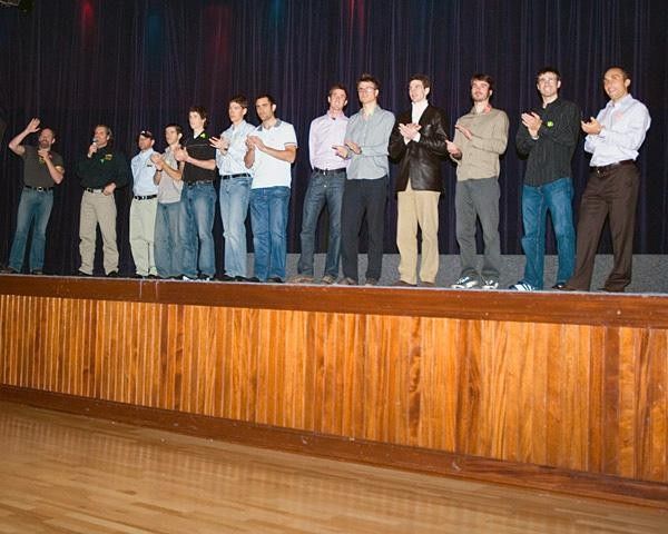 Bob Roll presents the team to the annual Chico Velo club dinner at Sierra Nevada Brewing Co.