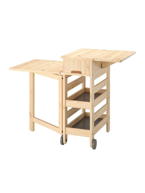 Resar&Ouml; Mobile Drop-Leaf Table with Storage in Pine
