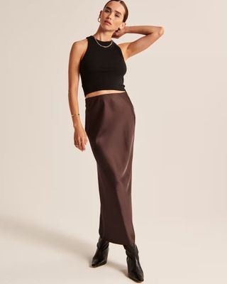 Abercrombie & Fitch Dark Brown Satin Column Maxi Skirt