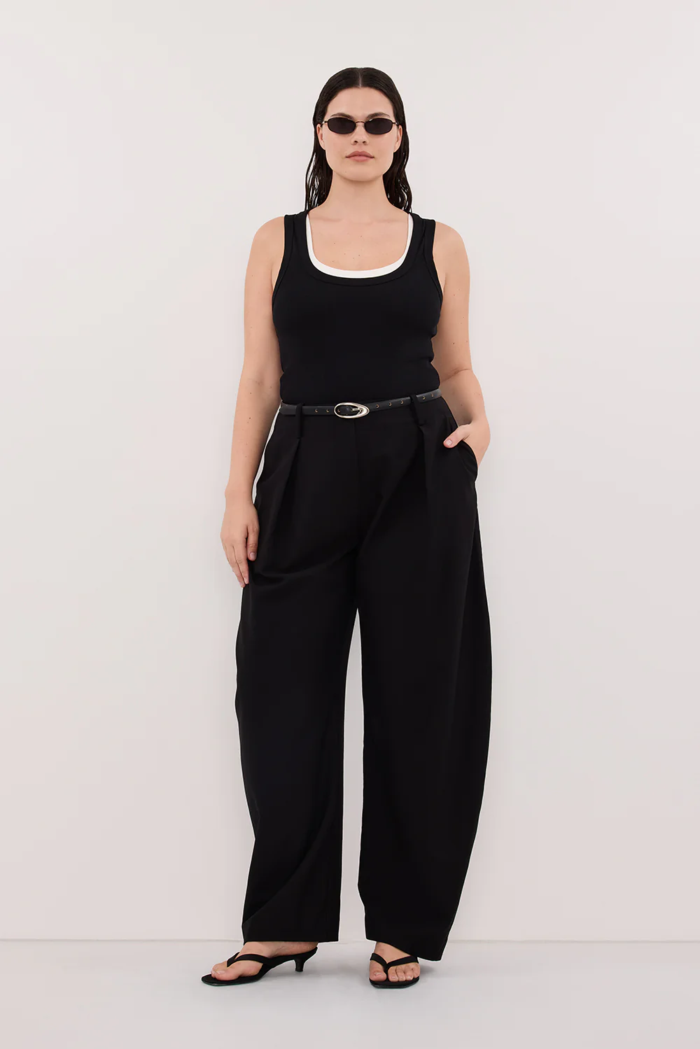 Romy Black Barrel Leg Tailored Pants