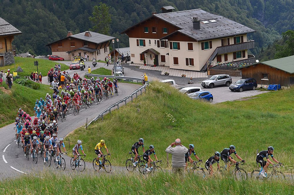 The GC group climbs during stage 20 of the Tour de France.