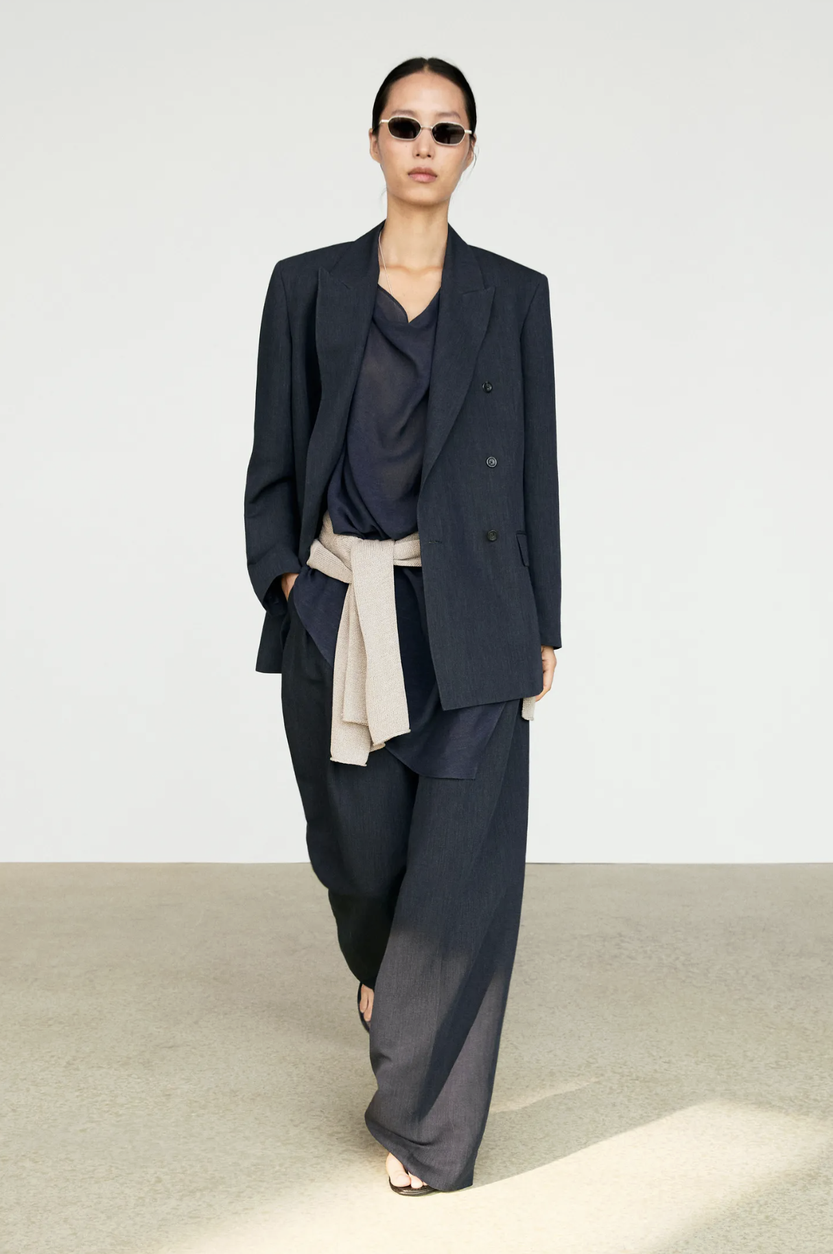 Massimo Dutti, Melange Linen Blend Double-Breasted Blazer
