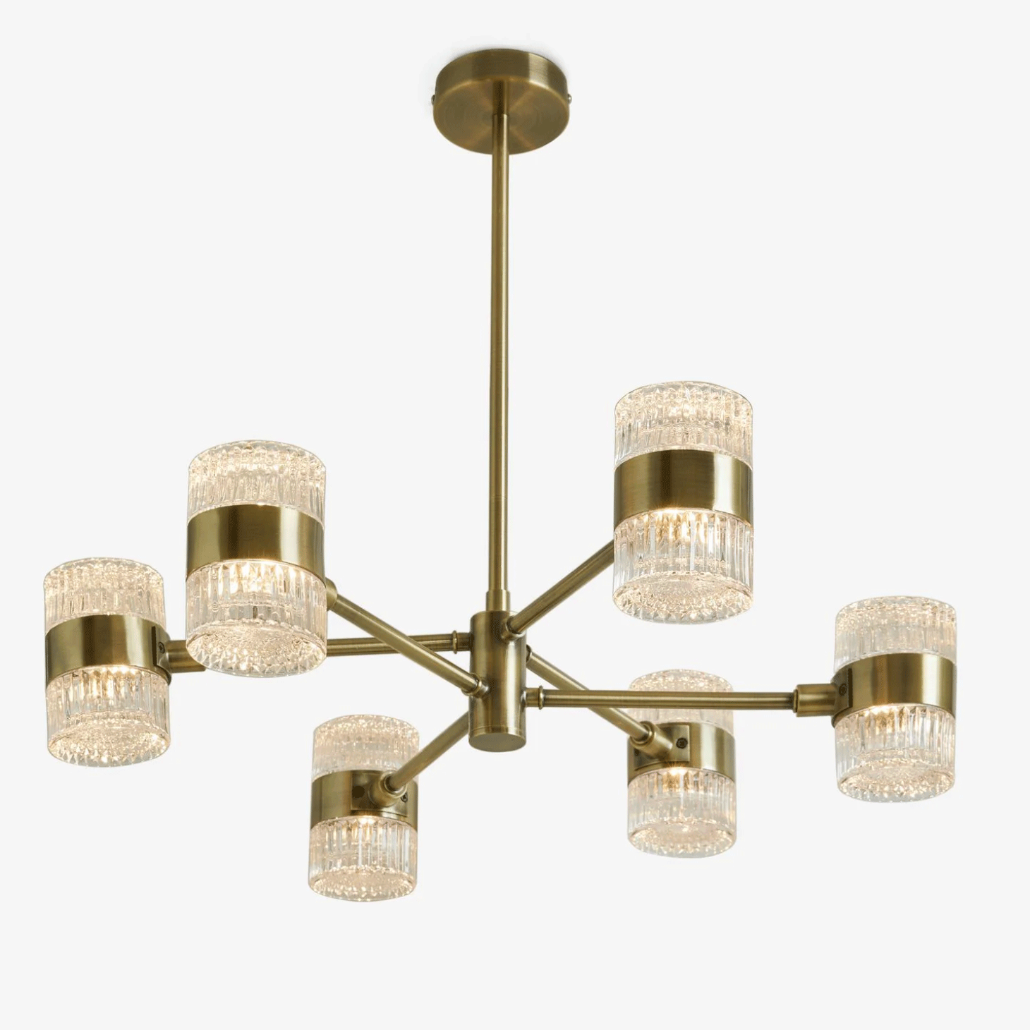 Next Brass Lexington Glass Chandelier Light against a white background