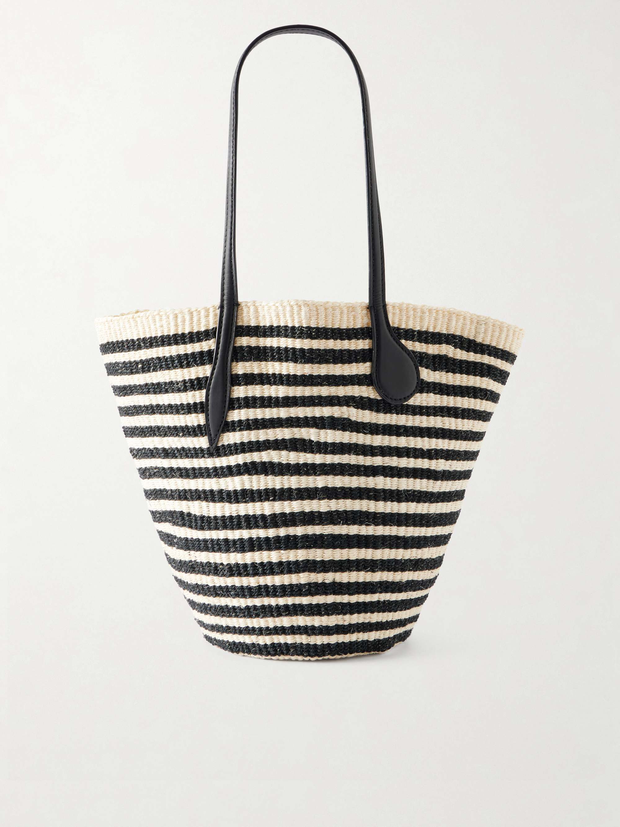 Striped Leather-Trimmed Sisal Shoulder Bag