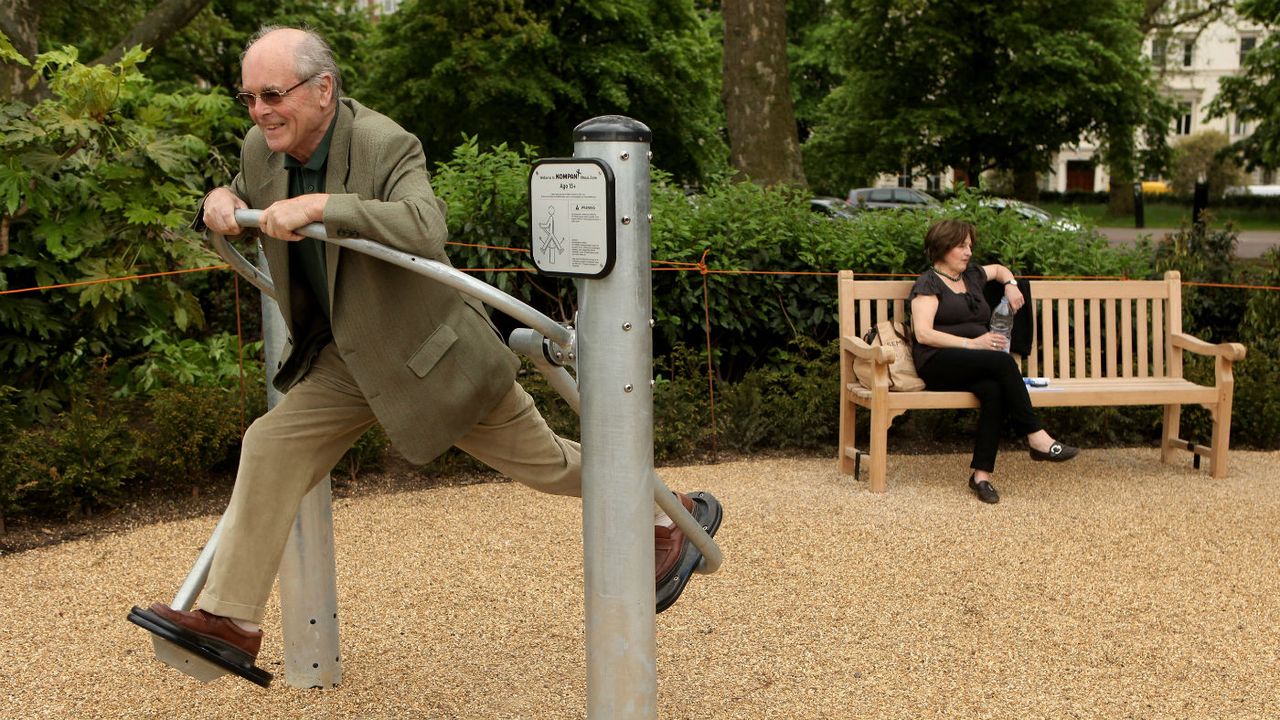 Pensioners exercise in London&amp;#039;s first purpose built &amp;#039;Senior Playground&amp;#039; in Hyde Park