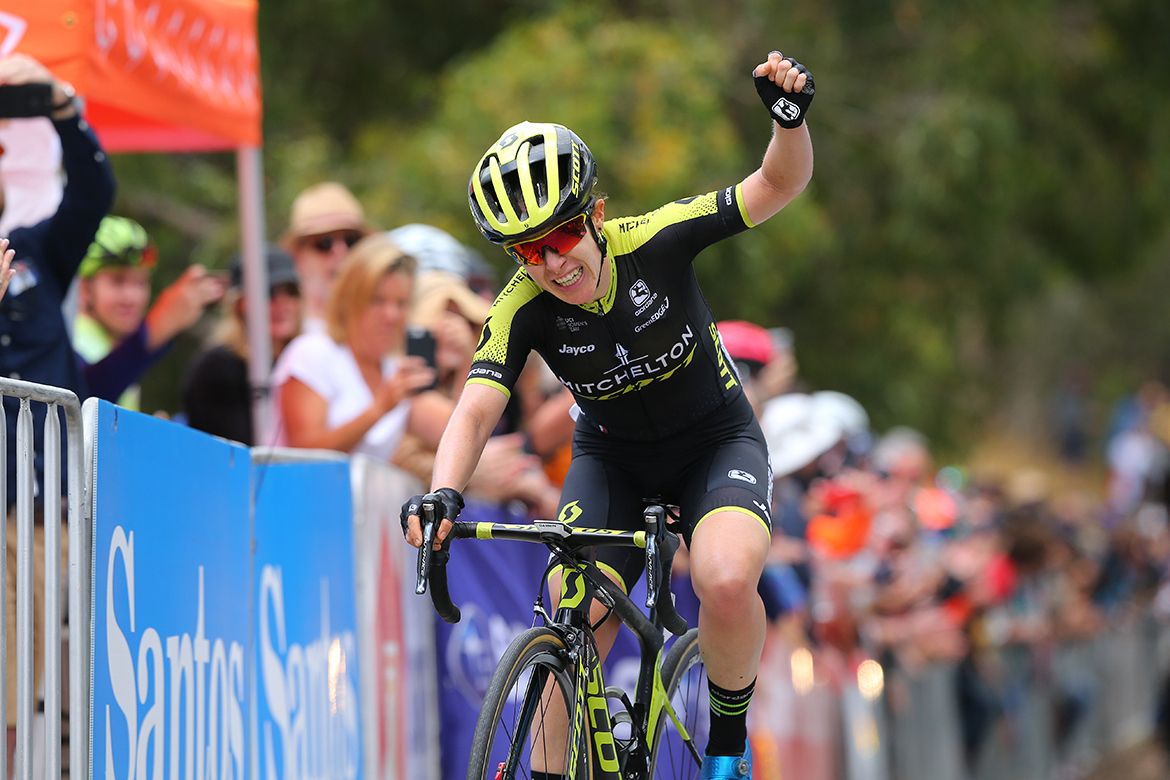 Amanda Spratt celebrates the win