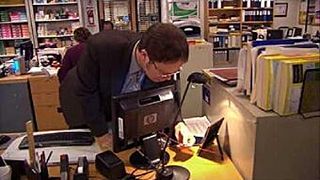 Dwight sees the wire in his computer on The Office.