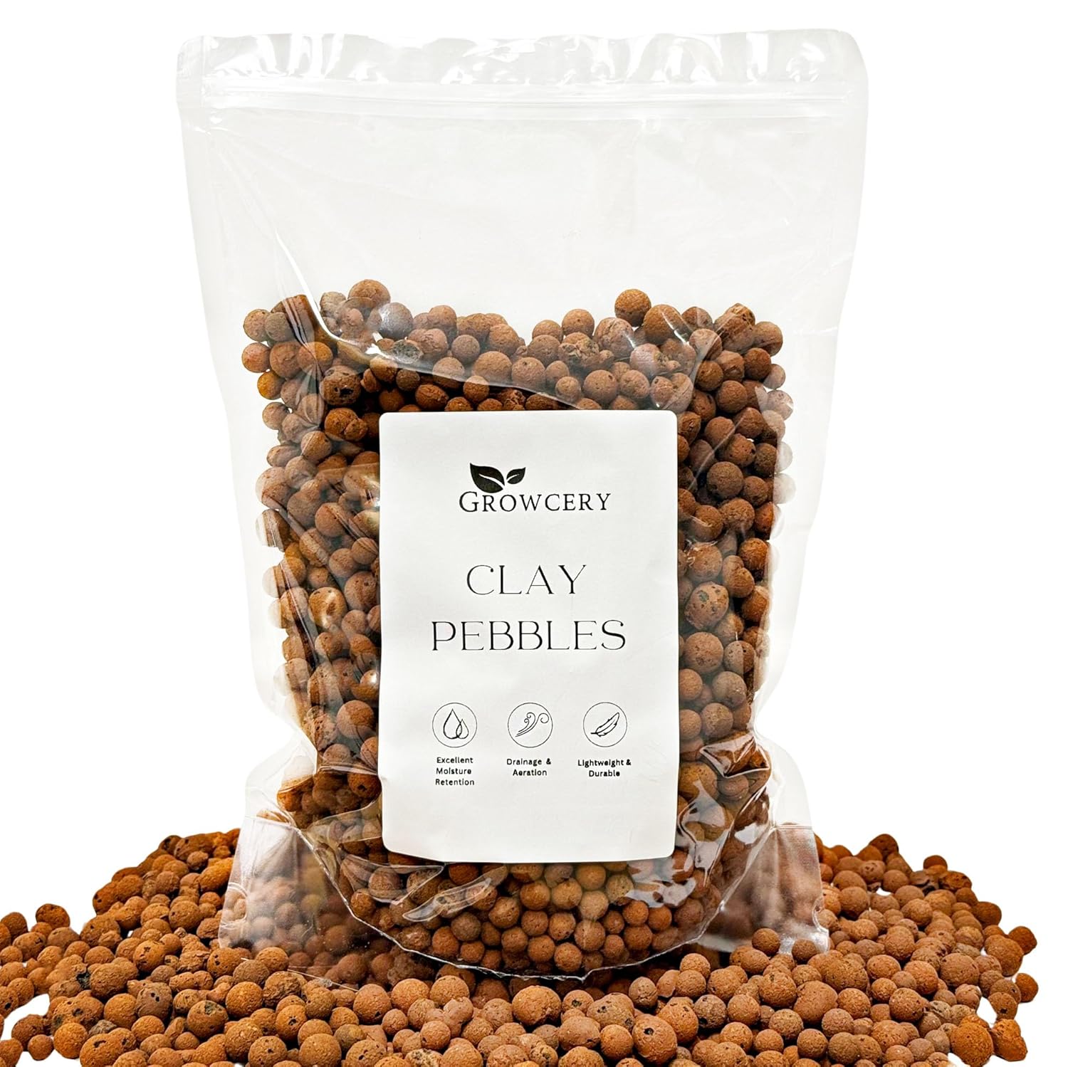 Growcery Premium Clay Pebbles for Plants: Multipurpose Growing Medium for Gardens, Hydroponics, and Green Roofs, Pots Drainage, Orchids, Terrariums, Water Beads (1l)