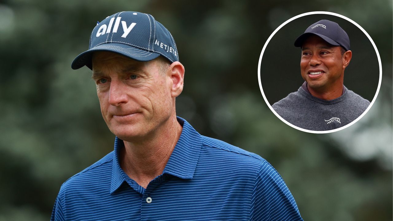 Main image of Jim Furyk and inset shot of Tiger Woods