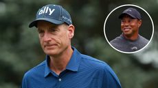 Main image of Jim Furyk and inset shot of Tiger Woods