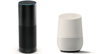 An image showing both an Amazon Echo and a Google Home smart device.