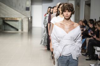 A model walks the runway during the Tove Ready to Wear Spring/Summer 2024 fashion show as part of the London Fashion Week on September 17, 2023 in London, England