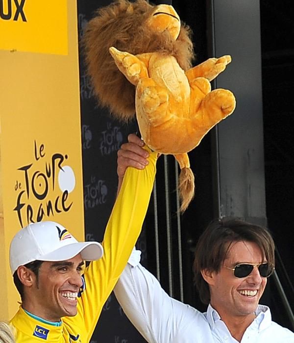Alberto Contador with his stuffed lion