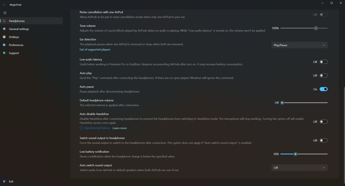 MagicPods app on Windows 11