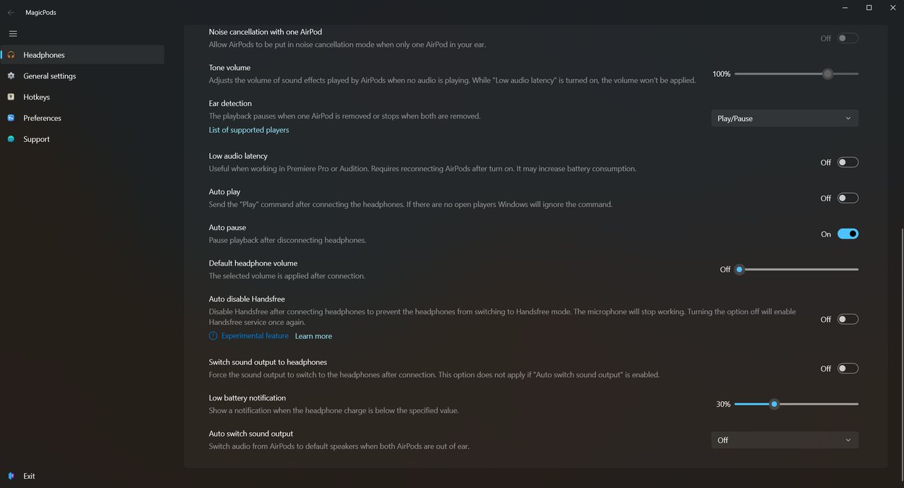 MagicPods app on Windows 11