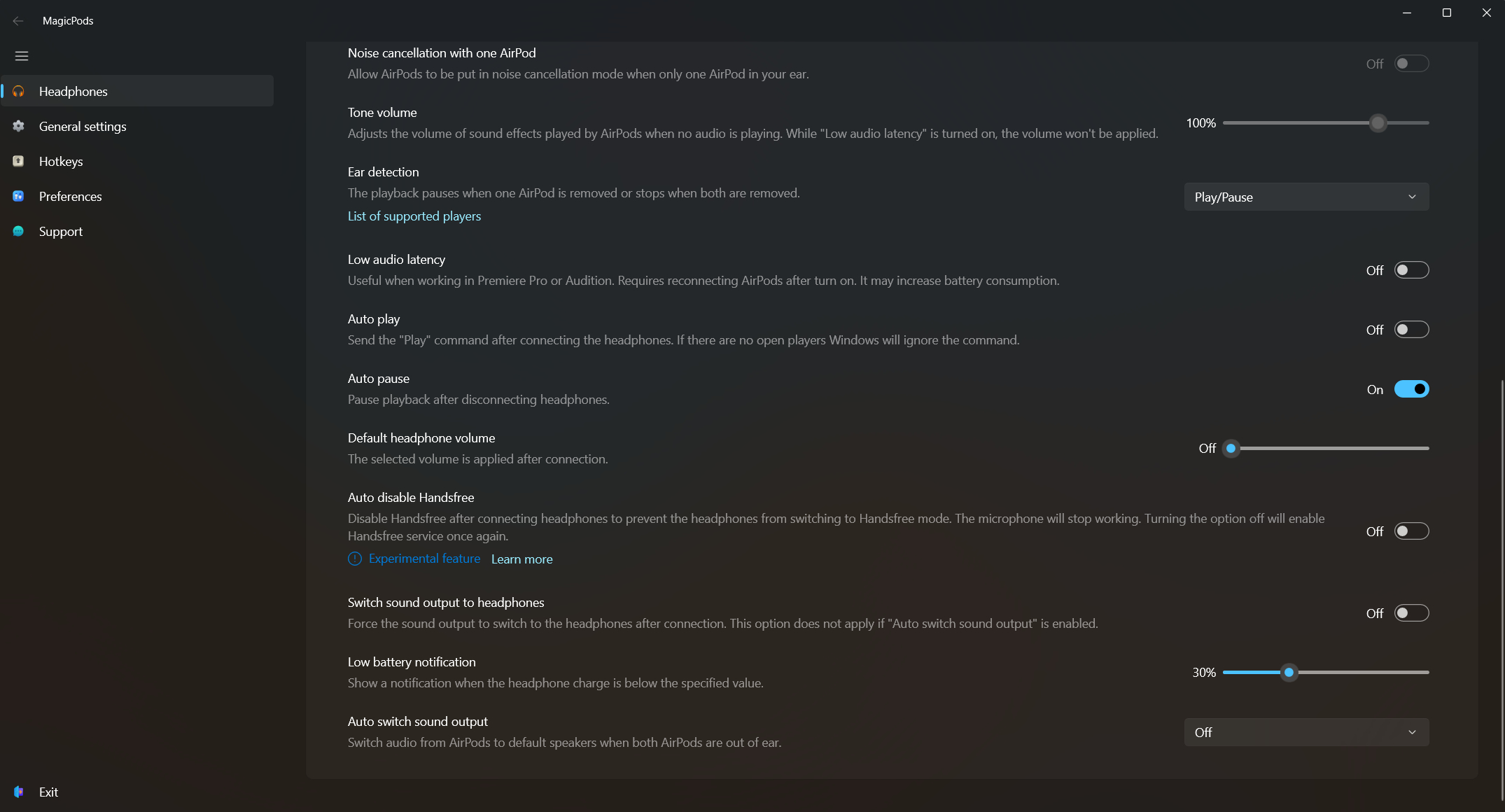 MagicPods app on Windows 11