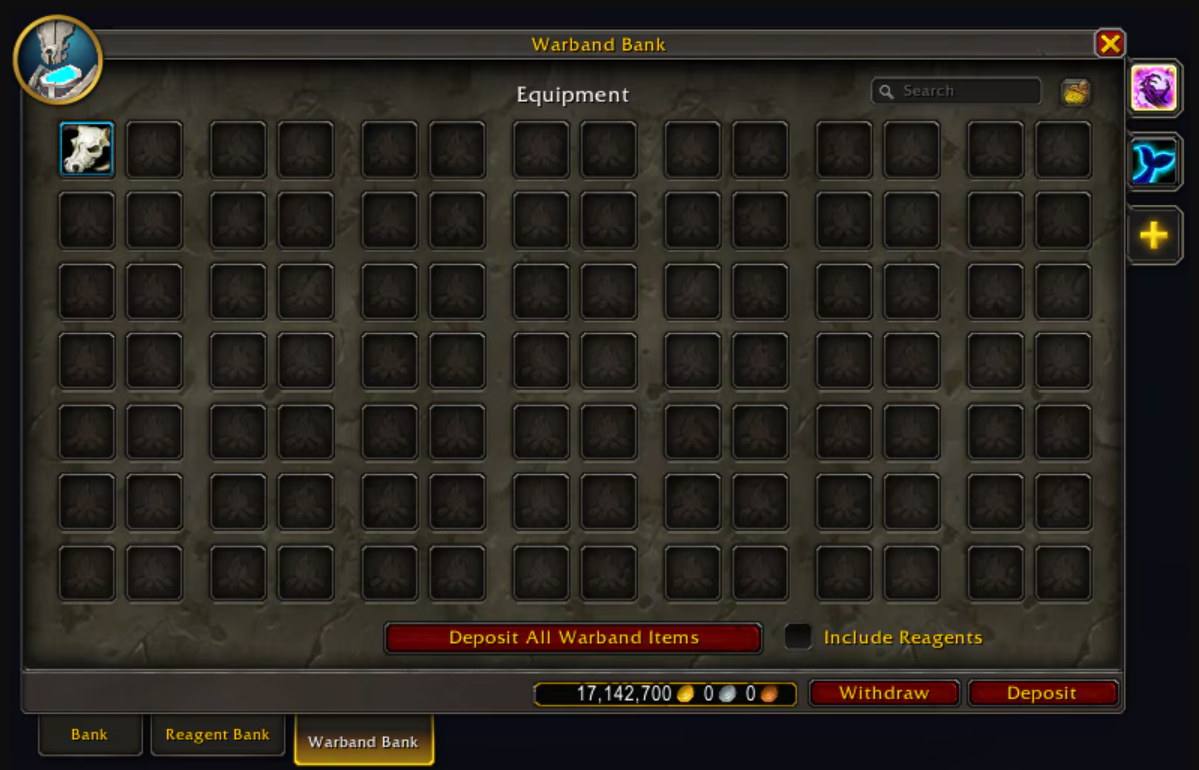 An example of a warband bank in World of Warcraft: Dragonflight.