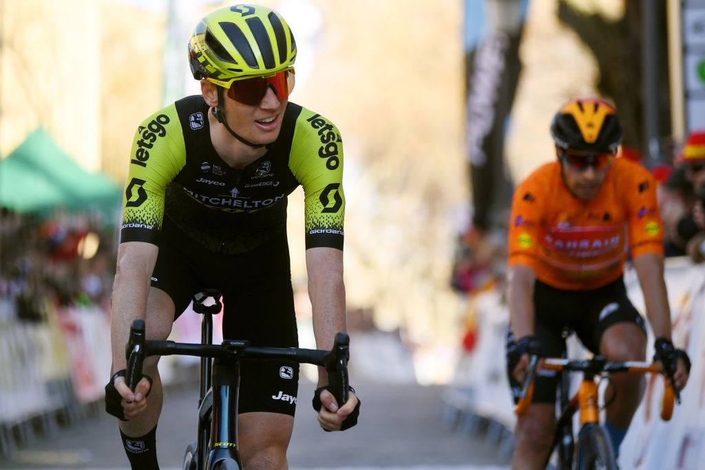 BEDA SPAIN FEBRUARY 21 Arrival Jack Haig of Australia and Team MitcheltonScott Mikel Landa of Spain and Team Bahrain McLaren Orange Mountain Jersey during the 66th Vuelta a Andaluca Ruta del Sol 2020 Stage 3 a 1769km stage from Jan to beda 727m VCANDALUCIA UCIProSeries on February 21 2020 in beda Spain Photo by David RamosGetty Images