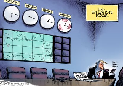 Political cartoon U.S. President trump Flynn resigns always amateur hour