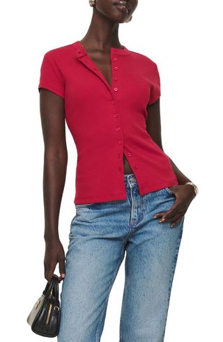 Raelynn Organic Cotton Knit Button-Up Top