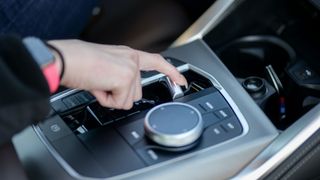 2025 BMW i4 M50 Gran Coupe shifter closeup.