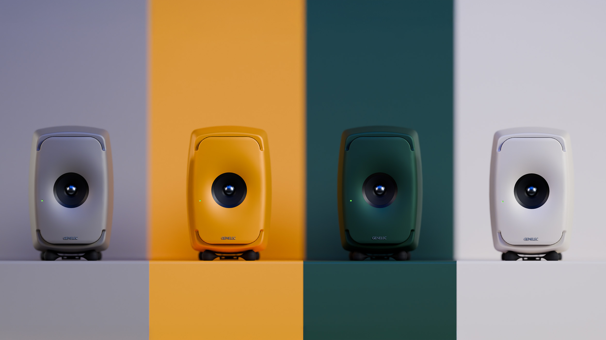 Genelec The Ones speakers in four colourful finishes