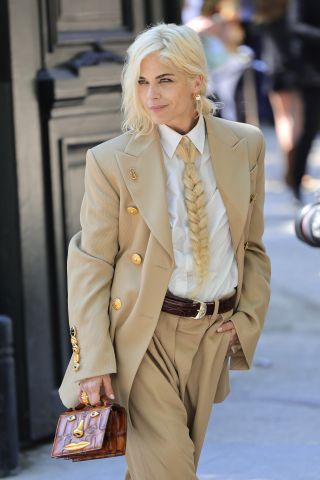 selma blair attends the schiaparelli show wearing a blonde hair tie