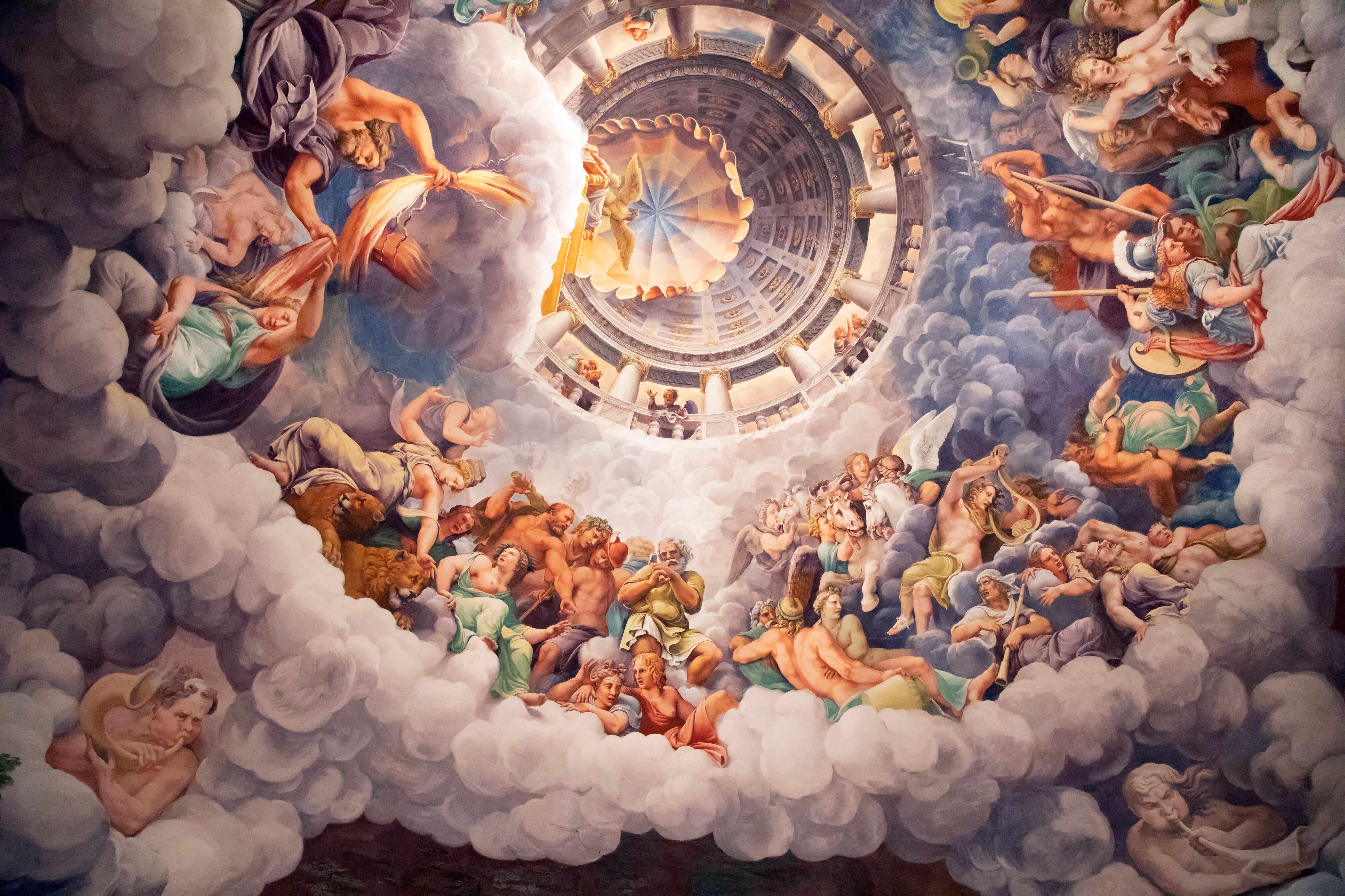 Painting of the Greek gods and goddesses arranged in a spiral