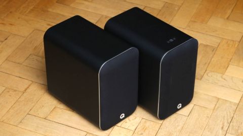 pair of bookshelf speakers