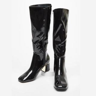 black patent knee high boots